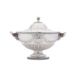 A Victorian antique sterling silver soup tureen, London 1864 by Robert Harper