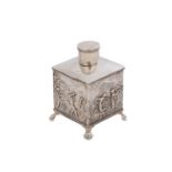 An Edwardian antique sterling silver embossed tea caddy, Birmingham 1902, by Thomas Hayes