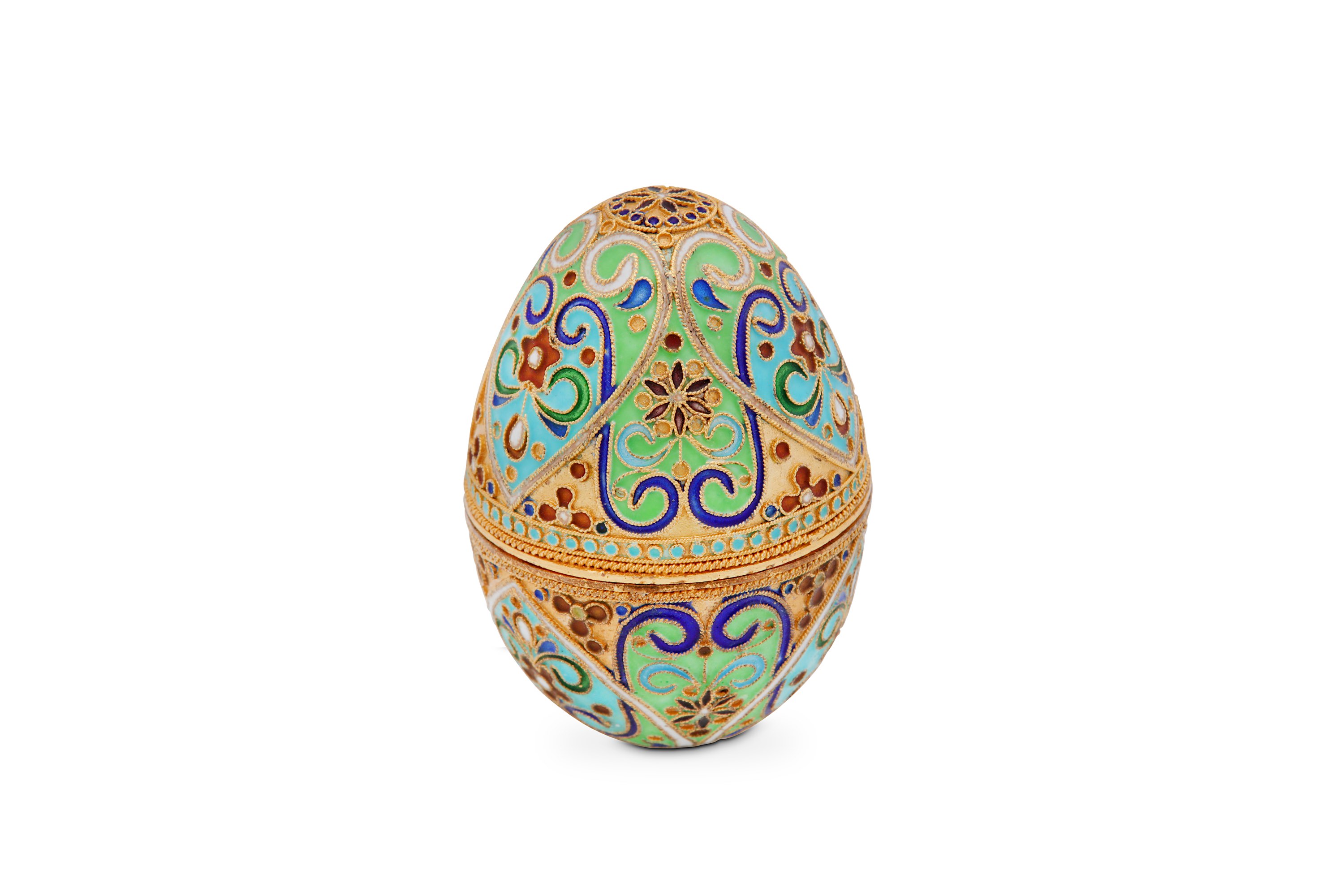 A Modern Russian 84 zolotnik silver-gilt and enamel egg, St Petersburg