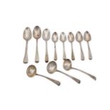 A mixed group of antique sterling silver flatware including a pair of George III sauce ladles London