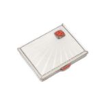 A George V antique sterling silver guilloche enamel and coral cigarette case, Birmingham 1935 by Adi