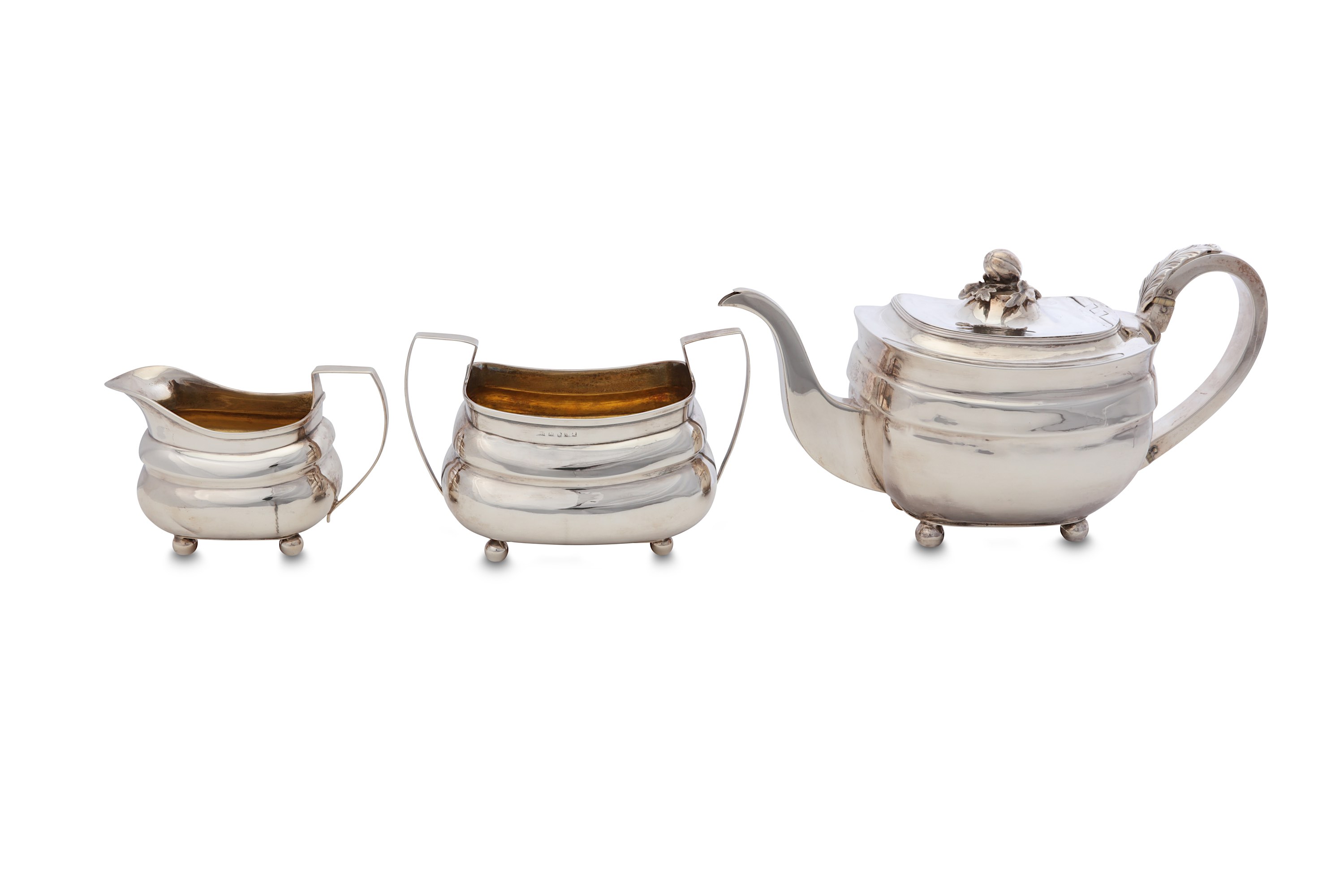 A matched George III antique sterling silver tea service, the teapot London 1807 by William Bennett