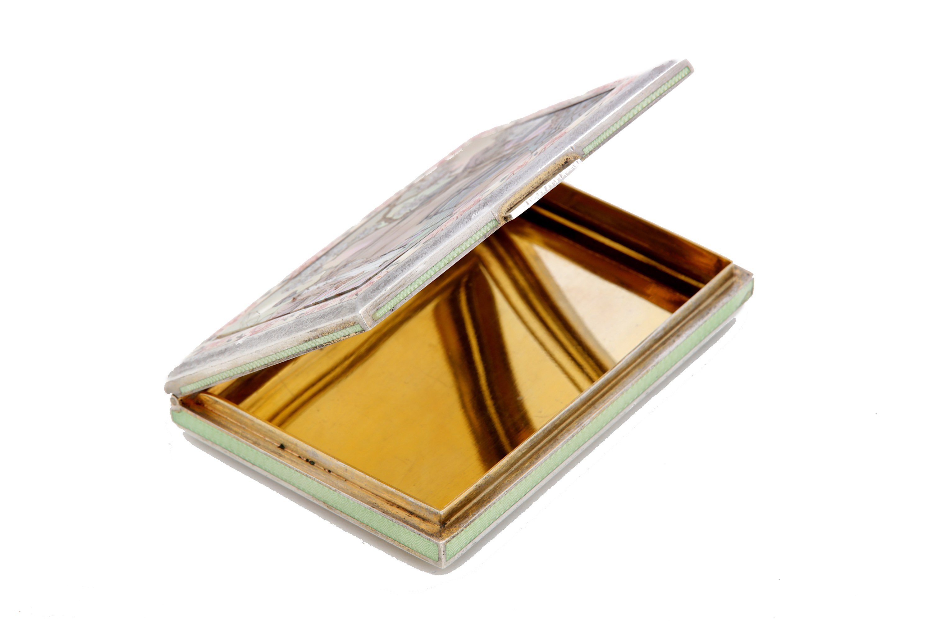An early 20th century Austrian 935 standard silver, enamel and abalone shell inlaid cigarette case, - Image 4 of 4