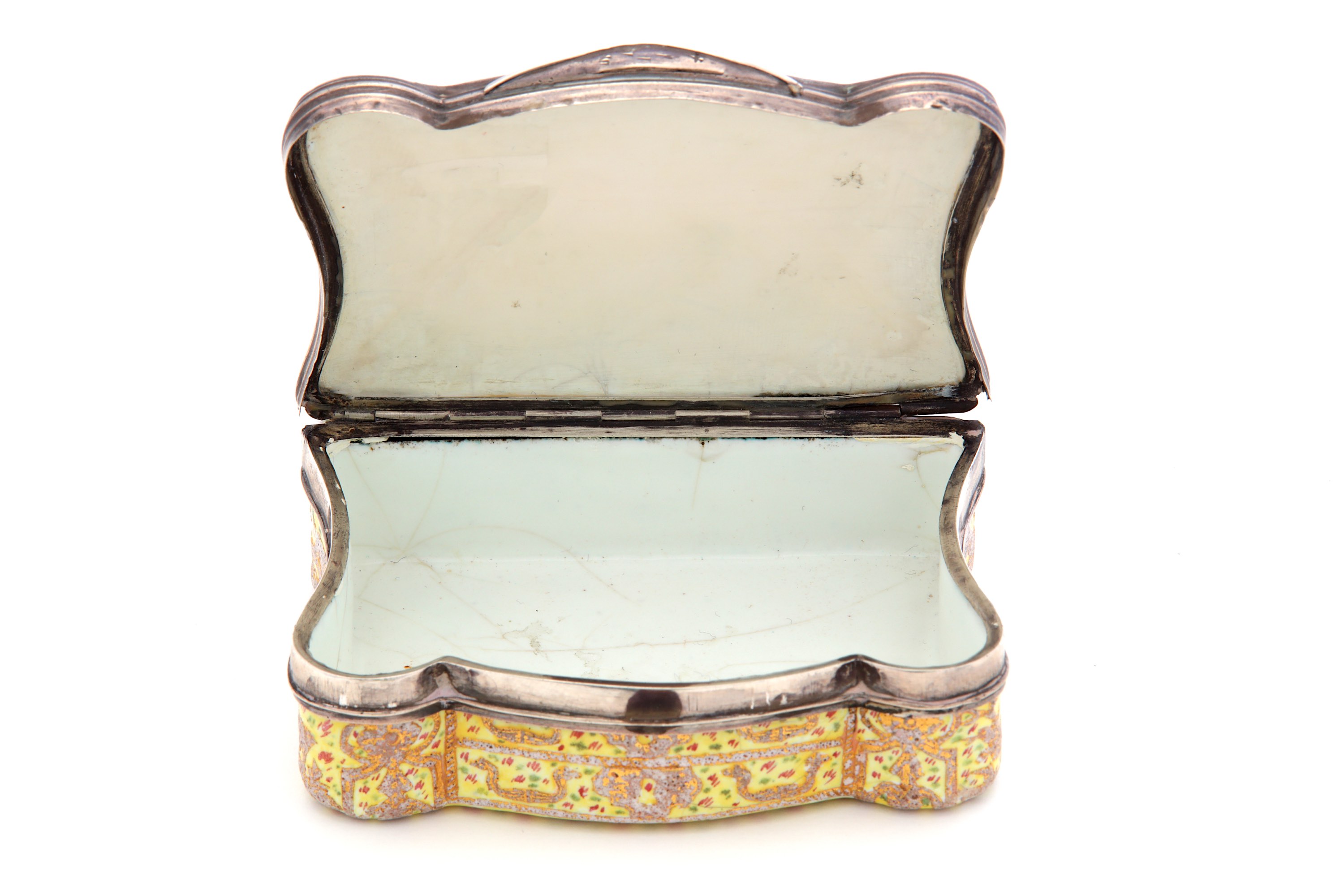 A mid- 18th century French enamel and silver mounted snuff box, Paris 1753, makers mark obscured - Image 2 of 3