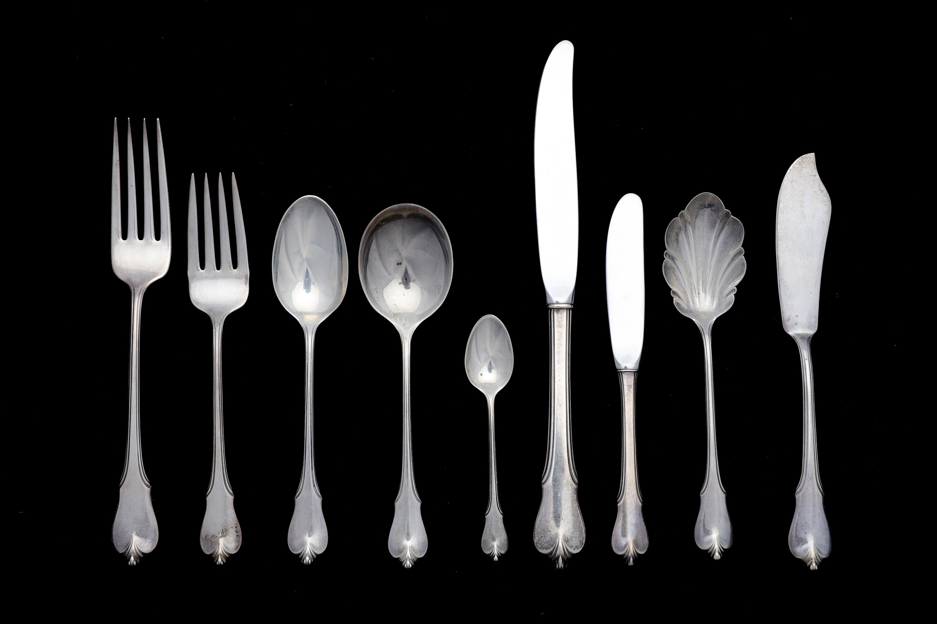 An American sterling silver canteen of flatware, Wallingford Connecticut, circa 1930-40, by Wallace