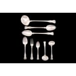 King's Pattern - An early Victorian antique sterling silver part canteen / table service of flatware