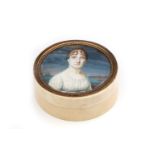 An early 19th century Continental unmarked gold-mounted ivory portrait miniature snuff box