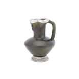 A 19th century antique Imperial Russian 88 zolotnik silver-mounted ceramic jug, stamped Faberge, by