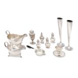 A mixed group of sterling silver items, including a sauceboat, Sheffield 1944, by James Dixon & sons