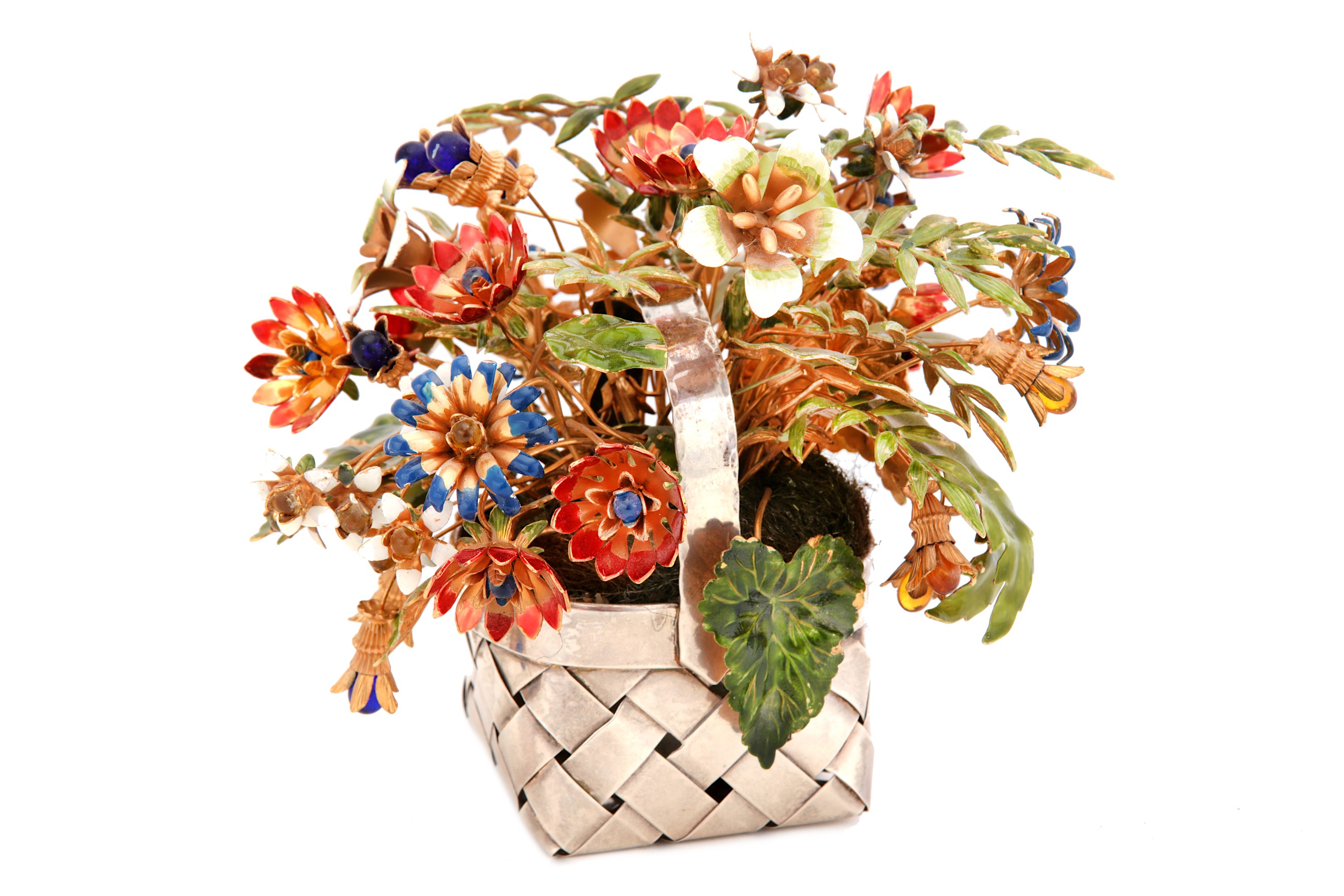 A 20th century sterling silver and enamel flower basket, stamped Cartier - Image 3 of 6