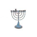 A silver and enamel menorah, stamped 925