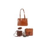 Five Vintage Mulberry Items, to include a brown leather crocodile effect shoulder bag, gold tone