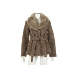 Sandro Ferrone Brown Belted Jacket, knitted body with matching belt and faux fur collar, labelled IT