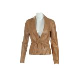 Gucci Tan Leather Fitted Jacket, unlined jacket with single buttoning and waist ties, labelled