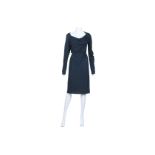 Lanvin Deep Teal Dress, long sleeve style with ruching to shoulders and belted waist, labelled