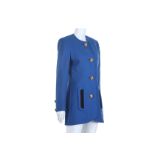 Tomasz Starzewski Blue Jacket, featuring gold and glass pearl statement buttons, single breasted