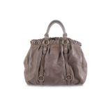 Miu Miu Brown Leather 2Way Tote, gold tone hardware with ruffled leather detail, 42cm wide, 33cm