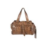 Mulberry Brown Python Embossed Mabel Bag, gold tone hardware with double zip design to front, 32cm