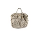 Prada Grey Tessuto Gaufre Tote, ruched nylon body with leather detail and gold tone hardware, 32cm