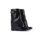 Givenchy Black Shark Lock Ankle Booties, black leather with silver tone 'shark' lock detail,