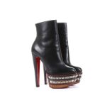 Christian Louboutin Faolo Pyramid Stud Platform Booties, black leather with two rows of silver