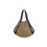 Gucci Pelham Shoulder Bag, classic monogram canvas with brown leather trim and gold tone hardware,