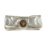 Gucci Gold Papillon Crest Clutch, metallic leather with a magnetic Gucci crest clasp, 27cm wide,