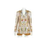 Etro Silk Blazer, in tones of grey, white and gold with a pastoral scene motif, size 42, 38"/96cm