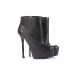 Yves Saint Laurent Grey Tribtoo Platform Ankle Boots, grey impressed leather with 15cm heel, size 38