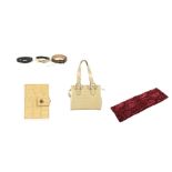 Six Mulberry Items, to include a yellow leather Roger Saul crocodile effect bag, 25cm wide, 21cm