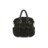 Prada Black Tessuto Gaufre Tote, ruched nylon body with leather detail and silver tone hardware,