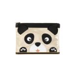 Charlotte Olympia Panda Island Clutch, ivory silk body with black and white leather detail, 22cm