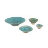 A GROUP OF FOUR TURQUOISE-GLAZED POTTERY VESSELS P