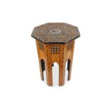 A HARDWOOD MOTHER-OF-PEARL-INLAID OCCASIONAL TABLE