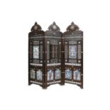 A HARDWOOD MOTHER-OF-PEARL-INLAID SYRIAN SCREEN WI