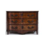 An 18th Century French provincial, inlaid figured walnut serpentine commode, fitted with three