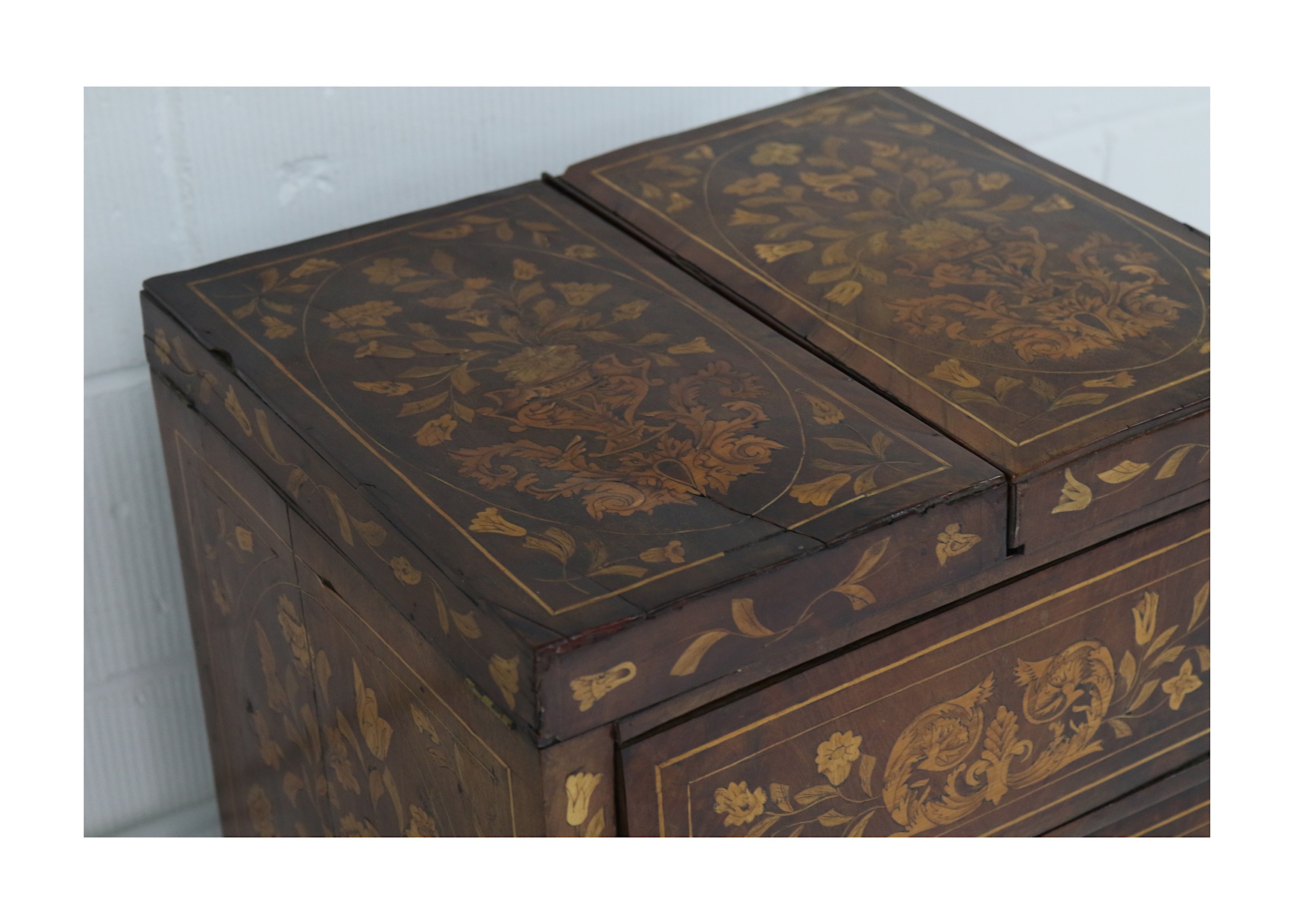 An early 19th Century Dutch walnut and floral marquetry inlaid enclosed washstand, the twin flap top - Image 3 of 3