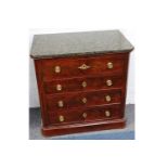 A small 19th Century French mahogany commode, the variegated grey marble top over four graduated