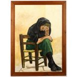 Martin Benson (British, 1918-2011), Weeping Woman, oil on board, 83 x 57cm, with label for the