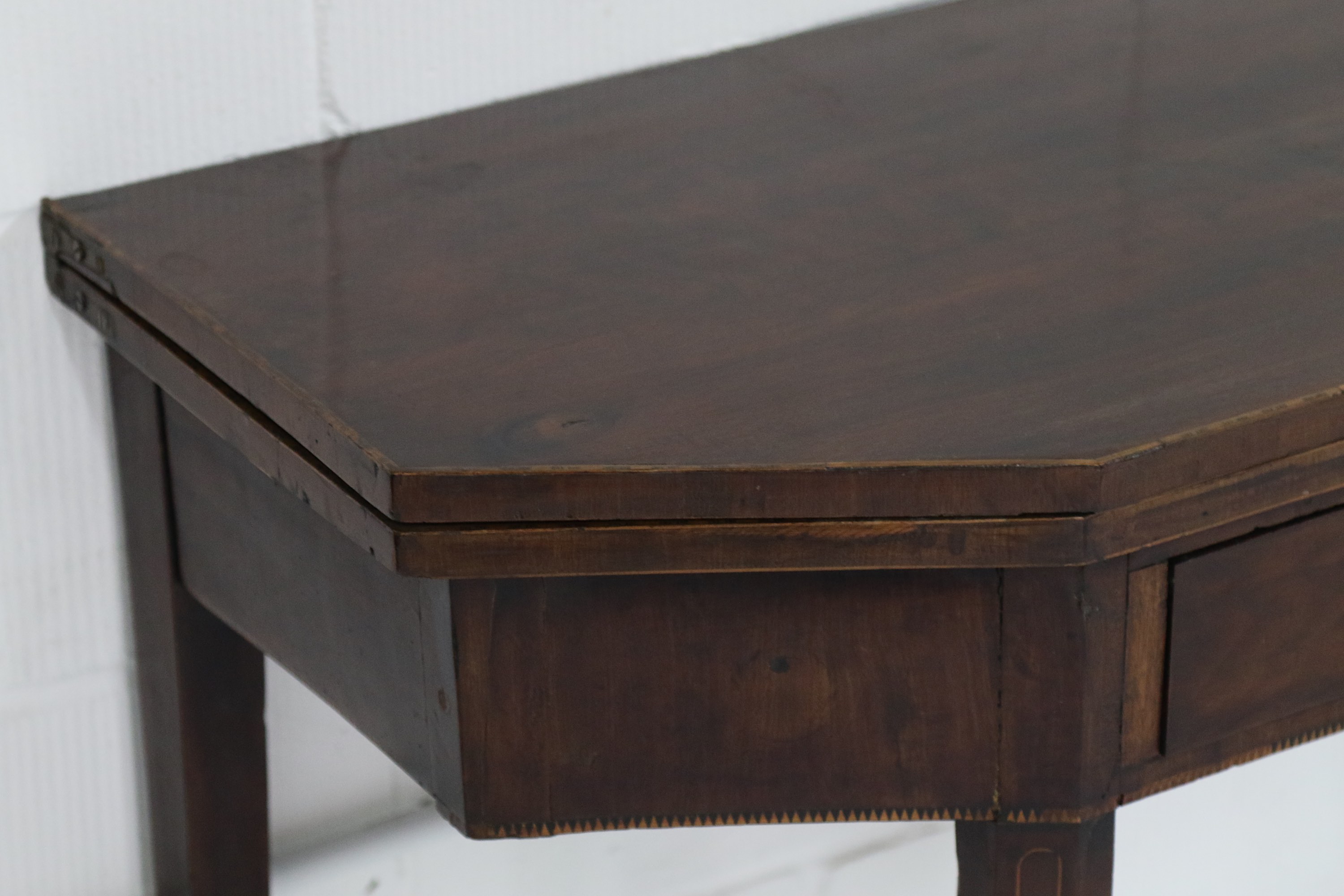 An early 19th Century provincial walnut folding card table, fitted with a drawer, on square - Image 2 of 2