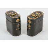 A Berrys Patent travelling inkwell and matching vesta case, both with tooled black leather cases for