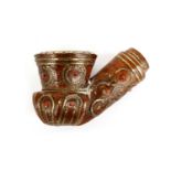 * An Ottoman wooden pipe with brass inlay and beads, Ottoman Provinces, 20th Century, of typical