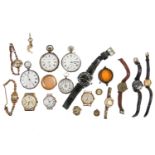 A collection of stainless steel and gold wristwatches, to include a Delrio chronograph, 18ct