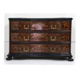 An 18th Century Italian marquetry inlaid walnut commode, the top decorated with a seated female