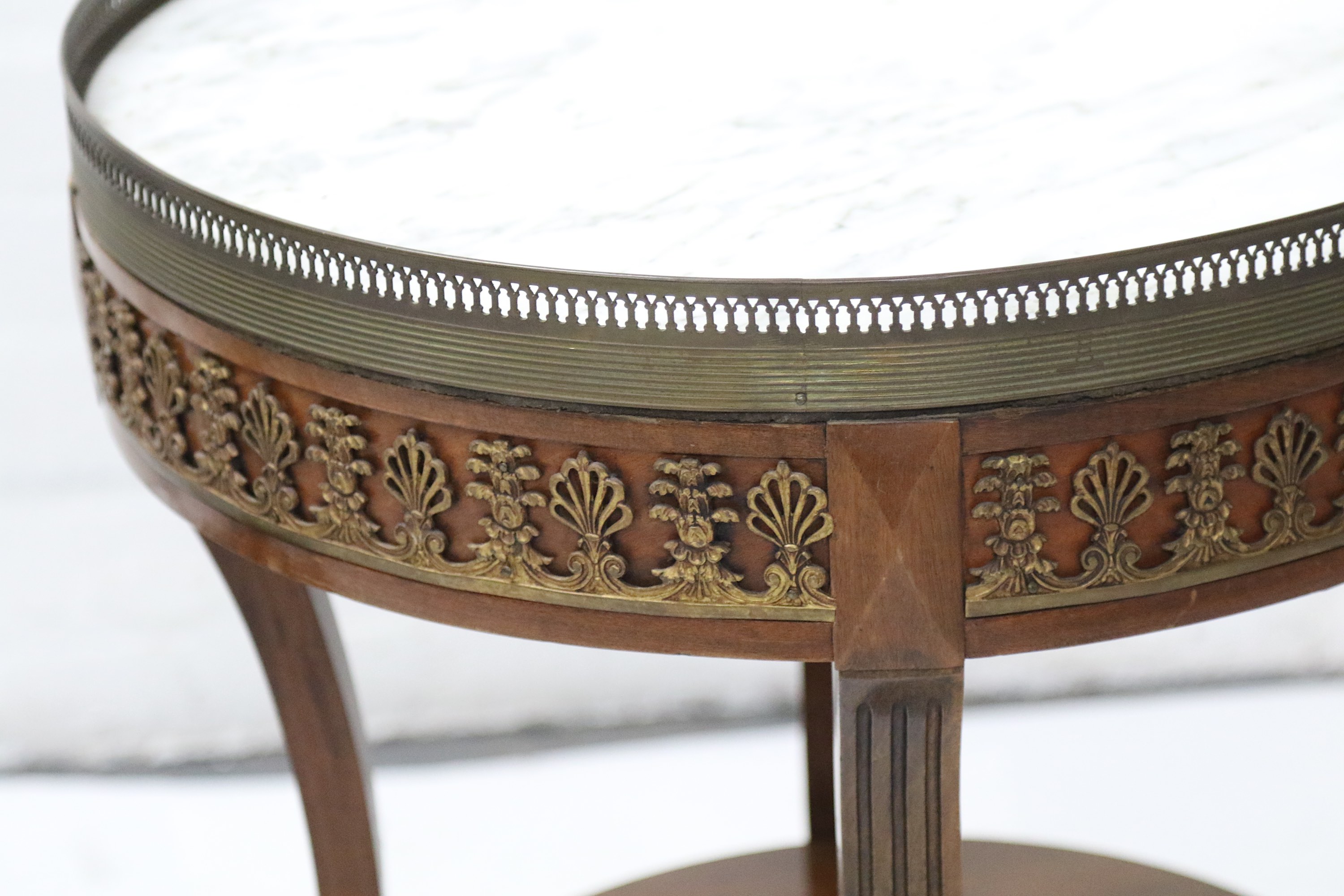 A pair of French Louis XV style tables, early 20th Century, the pierced galleried circular marble - Image 2 of 2