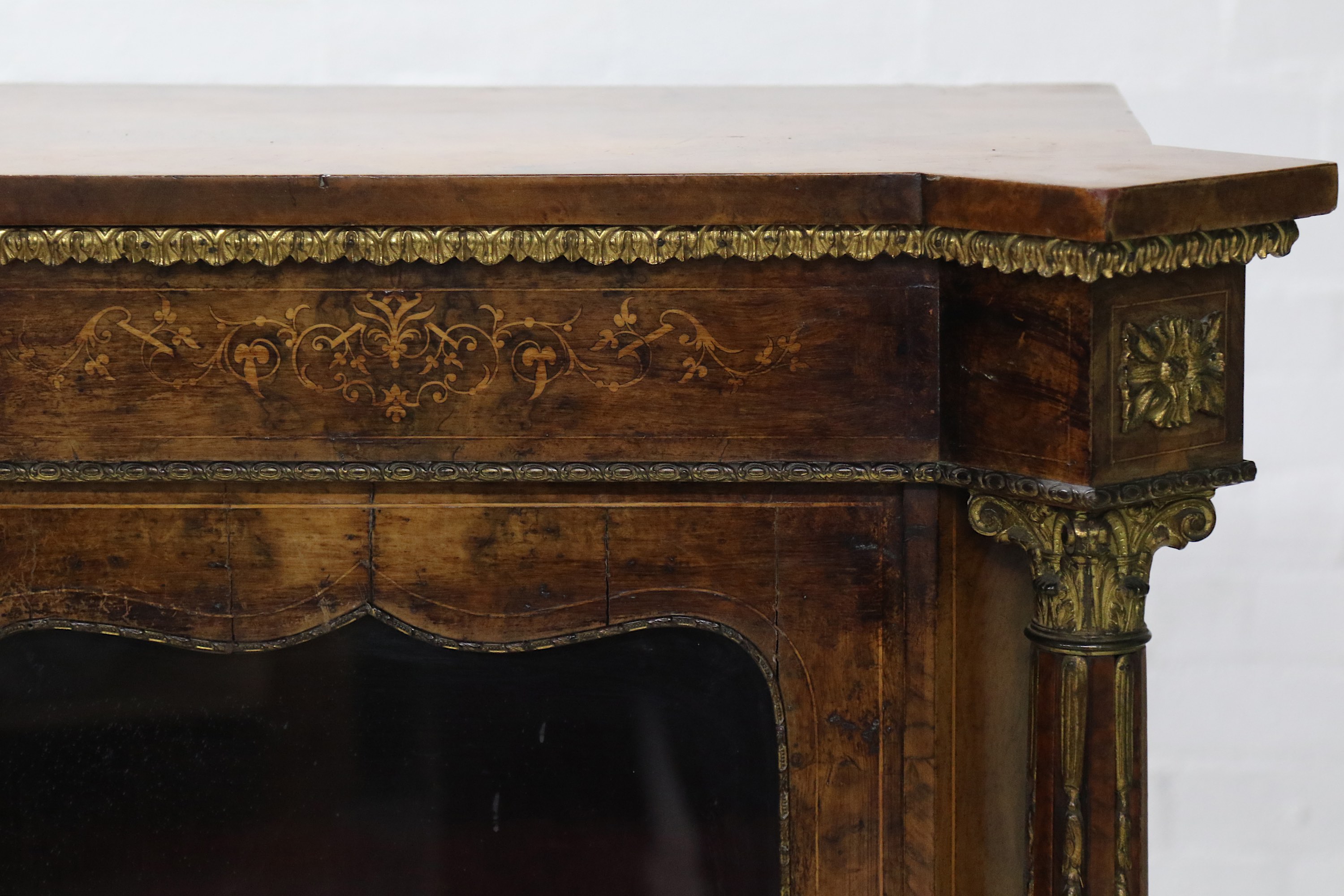 A fine Victorian marquetry inlaid burr walnut credenza, circa 1870, with three glazed doors - Image 3 of 4
