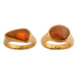 Two fire opal rings 1st: Set with a triangular cab