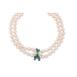 A cultured pearl and gem-set necklace