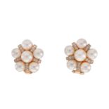 A pair of cultured pearl and diamond earrings