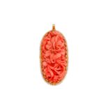 A coral and seed pearl pendant